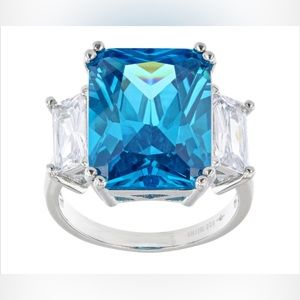 Blue & White Cubic Zirconia, Rhodium/Sterling Silver Ring 20.76ctw